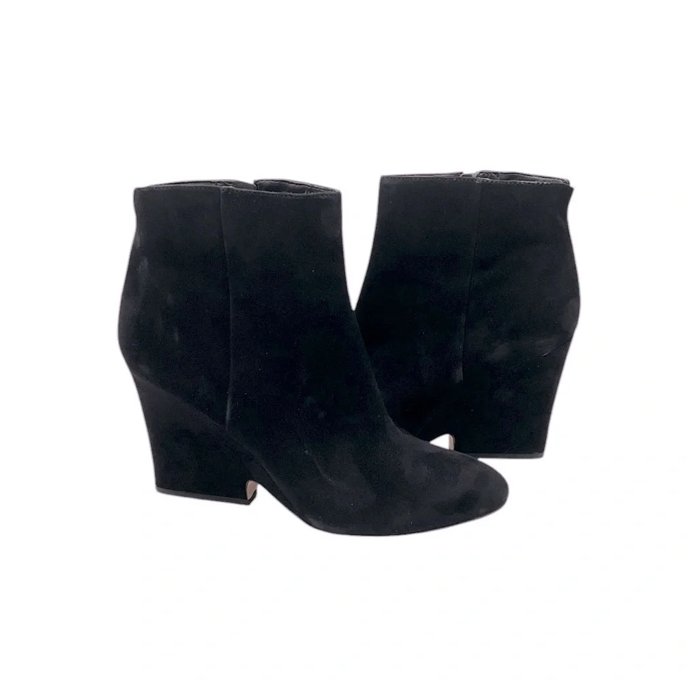 Sam‎ Edelman black Wilson Boot Size 8.5 Wedge Heel Black Suede Bootie Almond Toe